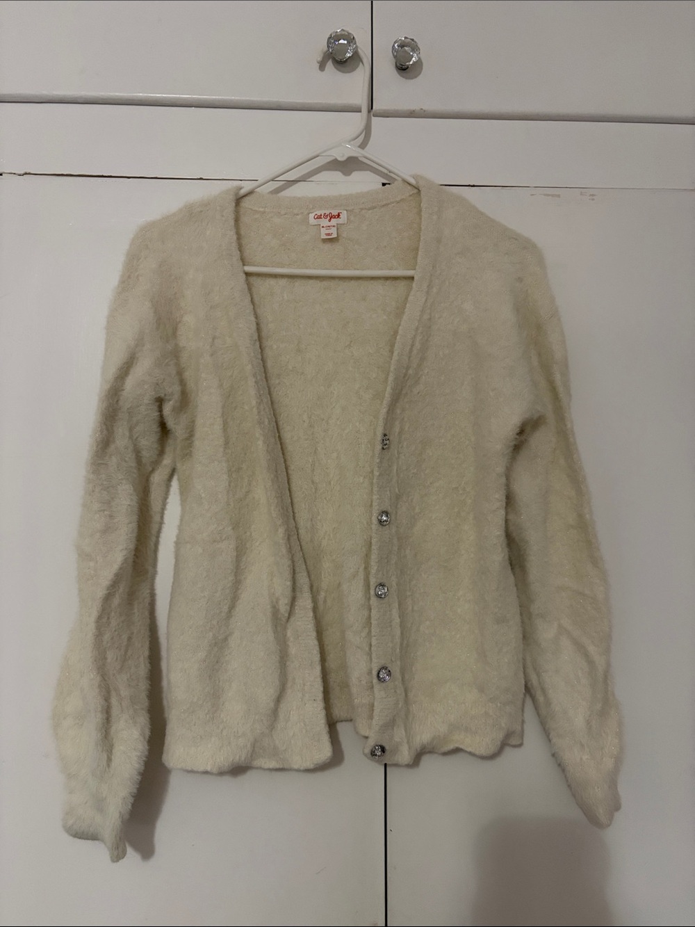 Cat & Jack Cream Fuzzy Button-Up Cardigan Sweater
